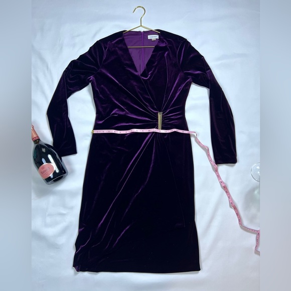 Calvin Klein Dresses & Skirts - Velvet Aubergine Faux Wrap MIDI Length dress